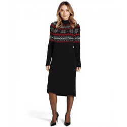 Damen Fairisle-Strick-Minikleid mit Rollkragen Langarm-Kleid 976460 Schwarz