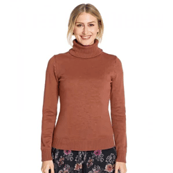 Damen Feinstrick-Pullover Rollkragen-Pulli aus reiner Baumwolle 948430 Braun