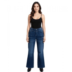 Damen Jeans-Hose Schlag-Hose Denim Jeans im 5-Pocket-Style 937274 Blau