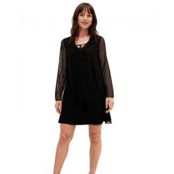 Damen Kleid gepunktetes Netzkleid stylisches Alltags-Kleid 909669 Schwarz 