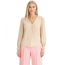 Damen Longsleeve mit V-Ausschnitt Satin-Tunika Alltags-Pullover 946373 Beige