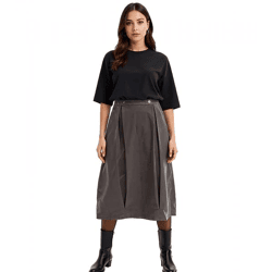 Damen Midi-Rock Cord-Rock mit Kellerfalten aus Bio Baumwolle Faltenrock Große Größen 908254 Grau