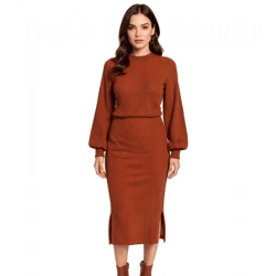 Damen Midi-Rock stylischer Strick-Rock mit Gummibund 974115 Rostbraun