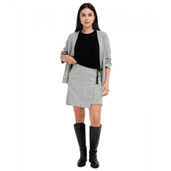 Damen Midi-Rock stylischer Wickel-Rock mit Gummibund Große Größen 906640 Grau melliert