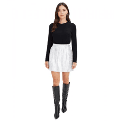 Damen Mini-Rock ausgestellter Jacquard-Rock mit Taschen Große Größen 978672 Silber
