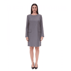 Women's Sustainable Dress with Shoulder Pads, Business Dress with Wool Blend, Mini Dress 956968, Gray
