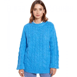Damen Oversize-Pullover weit geschnittener Winter-Pullover mit Zopfstrickmuster 962801 Blau