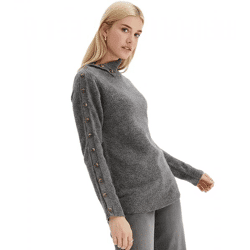 Damen Rollkragenpullover mit geknöpften Ärmeln Strick-Pullover 950937 Grau