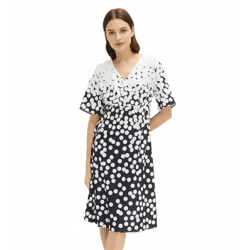 Damen Sommer-Kleid mit Allover Polka-Dots leicht ausgestelltes Mini-Kleid 942863 Weiß/Blau