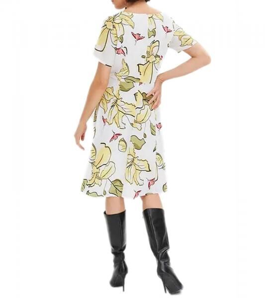 Damen Sommer-Kleid mit Blumen-Print mit Rei&szlig;verschluss Kurzarm-Kleid 964446 Wei&szlig;/Gelb