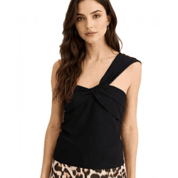 Damen Sommer-Top asymmetrisches Freizeit-Top in Wickeloptik 906010 Schwarz