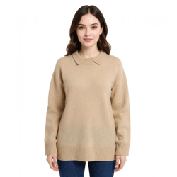 Damen Strick-Pullover mit Kent-Kragen Oversized Alltags-Pullover Sweater 924028 Beige