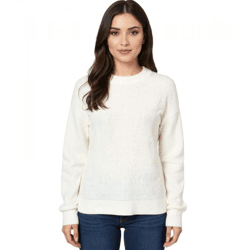 Damen Strick-Pullover mit Rundhals-Ausschnitt Alltags-Pullover Sweater 934030 Weiß