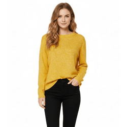 Damen Strick-Pullover mit Rundhals-Ausschnitt Langarm-Shirt 906742 Gelb/Weiß