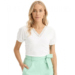 Damen T-Shirt mit dekorativen Elementen Kurzarm-Shirt 944192 Weiß