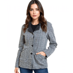 Damen Übergangs-Jacke Kurz-Mantel nachhaltiger Herbst-Mantel karierte Herbst-Jacke 922470 Dunkelgrau