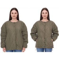 Damen wattierte Wende-Jacke Herbst-Jacke mit verstellbarem Saum Übergangs-Jacke Oversize 954904 Dunkelgrün