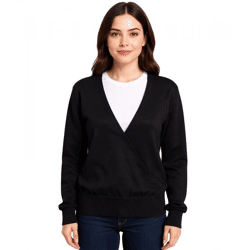 Damen Wickel-Pullover stylischer Ausgeh-Pullover mit V-Ausschnitt 952790 Schwarz