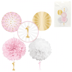 Deko-Set 1. Geburtstag Papier rosa 5-tlg.