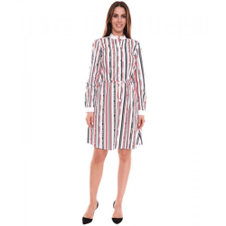 DELMAO Damen Baumwoll-Kleid Mini-Kleid gestreiftes Langarm-Kleid Blusen-Kleid 10440711 Weiß/Blau/Rot