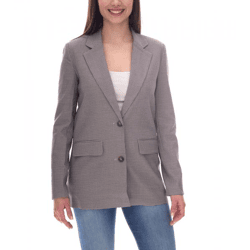 DELMAO Damen Blazer Anzug-Jacke mit Reverskragen karierte Business-Jacke 55782465 Grau/Blau/Weiß