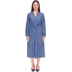DELMAO Damen Blusenkleid Sommer-Bluse mit Marken-Schriftzug Langarm-Shirt 47783738 Blau