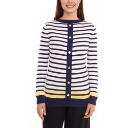 DELMAO Damen Langarm-Shirt gestreiftes Rundhals-Sweatshirt 16256460 Blau/Weiß