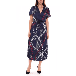 DELMAO Damen Maxi-Kleid stylisches Sommer-Kleid mit Allover-Muster 65542222 Navy