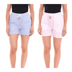 DELMAO Damen Shorts kurze Hose mit seitlichen Eingriffstaschen Blau/Weiß, Rosa/Weiß oder schlicht Rosa