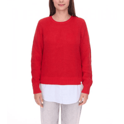 DELMAO Damen Stick-Pullover mit Blusensaum Langarm-Sweater im 2in1-Look 44176718 Rot
