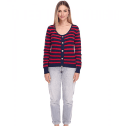 DELMAO Damen Strick-Pullover mit Zierknopfleiste Alltags-Pullover Sweater 23147124 Rot/Dunkelblau