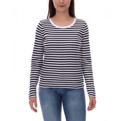 DELMAO Damen Sweatshirt gestreiftes Baumwoll-Longsleeve Langarm-Shirt 21530737 Weiß/Navy