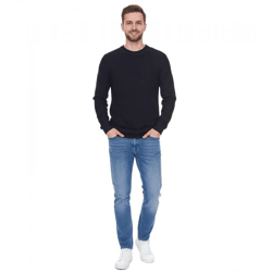 Denim Project Herren Strick-Pullover mit dezenter Musterung Baumwoll-Pullover Winter-Pullover Langarm-Shirt DP-10023-073 001 Schwarz