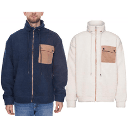 Denim Project Men's Stylish Teddy Jacket, Fleece Jacket with Stand-Up Collar, Fall Jacket DP-10023-082, Dark Blue or White