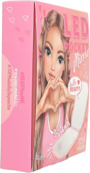 Depesche 13502 TOPModel - LED Taschenspiegel Beauty and ME, Klappspiegel in Rosa, mit Vergrößerungsspiegel und 3 Licht-Stufen, inkl. Ladekab