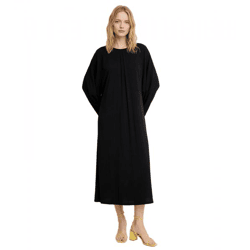 drapiertes Damen Midi-Kleid langärmliges Übergangs-Kleid Business-Kleid 961129 Schwarz