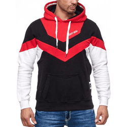 Dynamischer Herren Hoodie im Colorblock Design Kapuzen-Pullover mit Kängurutasche sportlicher Sweater 19044 Rot