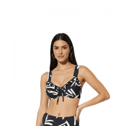 Edles Damen Bikini-Oberteil mit verstellbare Träger Bademode C-Körbchen 979119 Schwarz/Weiß