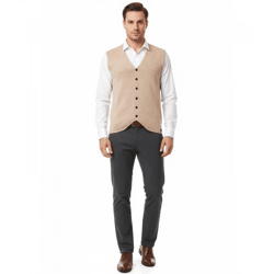 Elegante Herren Feinstrick-Weste mit Knopfleiste Anzug-Weste 13412 Camel