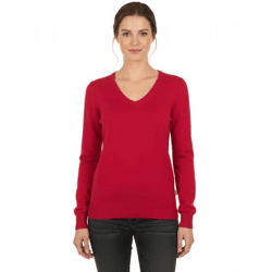 Elegant Women's Knit Sweater with V-Neck, Premium Cotton, 133-002, Red