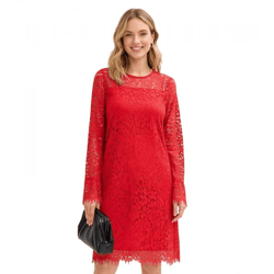 elegantes Damen Spitzen-Kleid Mini-Kleid mit langen Puff-Ärmeln Abend-Kleid 912856 Rot