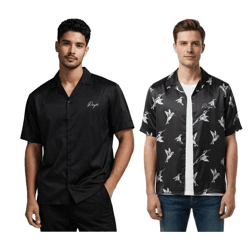 Elegantes ROUGH. Herren-Kurzarmhemd aus Seide Business-Shirt 61991211 in Schwarz