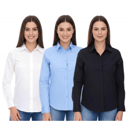 ELEVATE Hamell Langarm-Hemd schlichtes Damen Blusen-Hemd Popelin Bluse Hellblau, Schwarz oder Weiß