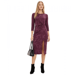 enganliegendes Damen Midi-Kleid Jaquard-Kleid mit 3/4-Ärmeln Sommer-Kleid 960998 Beeren-Rot