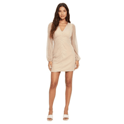 extravagantes Damen Mini-Kleid Party-Kleid mit Glitzerfäden Langarm-Kleid 974022 Gold