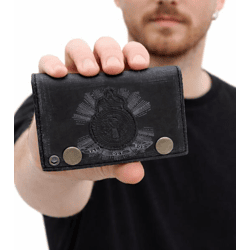 FALL OUT BOY Leder-Geldbörse mit Logo-Motiv Metalldruckknöpfen und Kette Rockiger Gothic-Style LW103557FOB0 Schwarz/Weiß