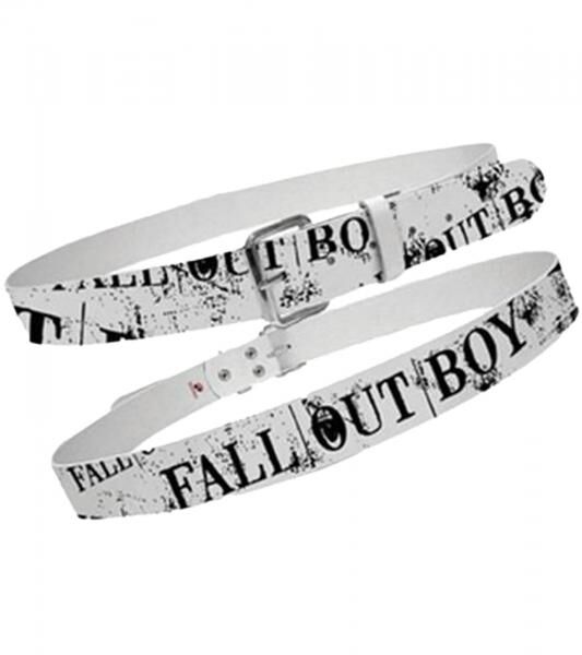 Fall Out Boy Rockband Leder-G&uuml;rtel mit Fall Out Boy-Schriftzug Freizeit-G&uuml;rtel BT103233FOB3 Wei&szlig;