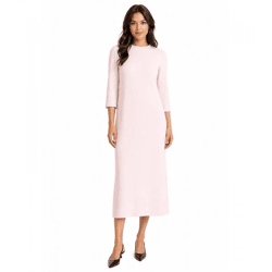 feminines Damen Midi-Kleid aus glänzendem Satin Ausgeh-Kleid 3/4 Arm 955679 Rosa
