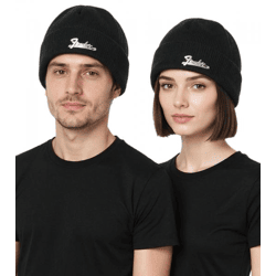 Fender Beanie mit Metall-Logo Strick-Mütze vom bekannten Gitarren-Hersteller Fan-Beanie KC230303FEN Schwarz