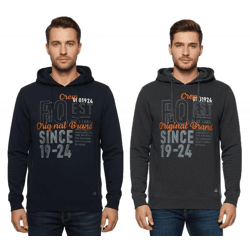 FQ1924 Erik Herren Sweatshirt Kapuzen-Pullover Baumwoll-Pulli mit Stickerei 21900544-ME Grau oder Dunkelblau